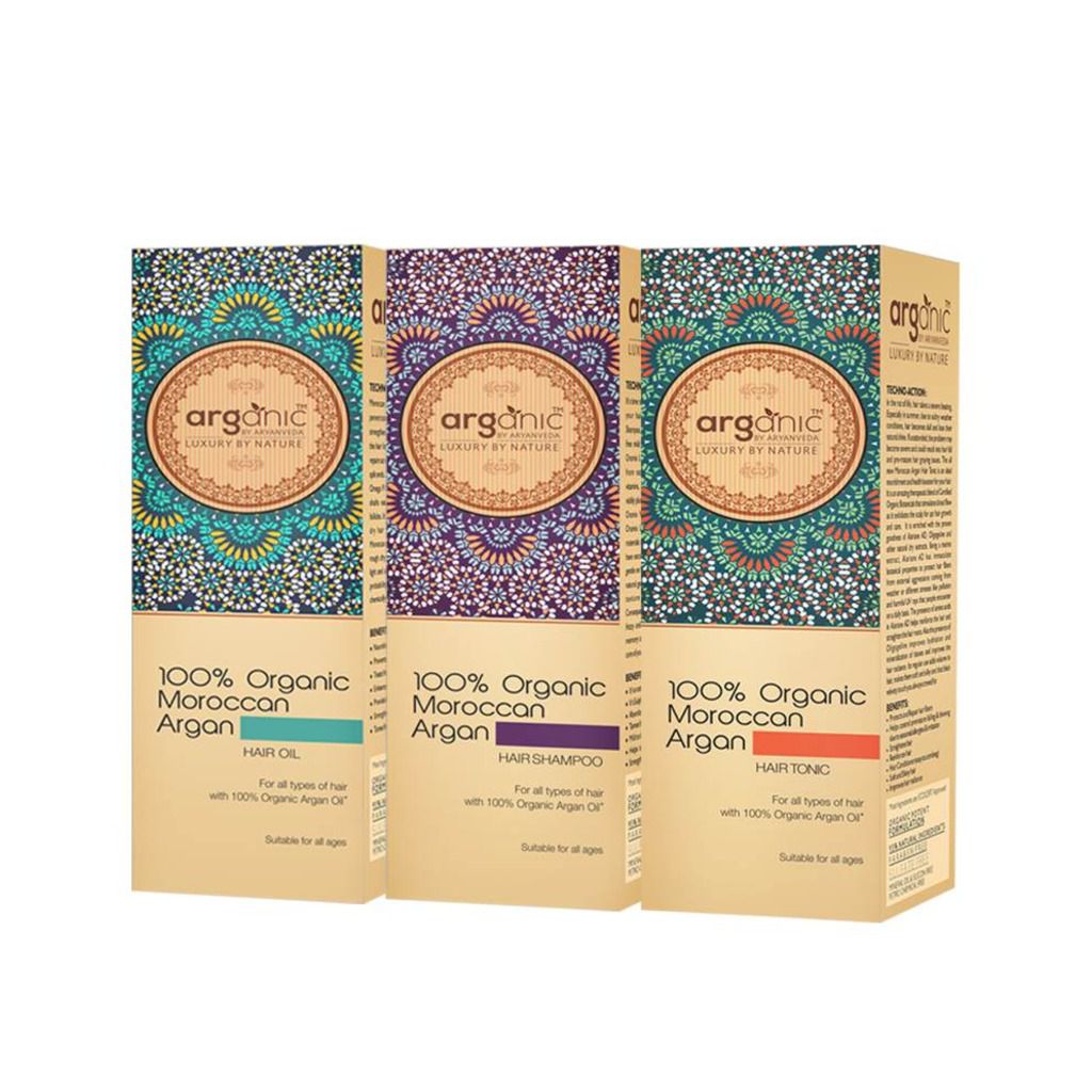 Aryanveda Arganic 100 Percent Moroccan Hair Oil, Shampoo, Tonic Combo Pack