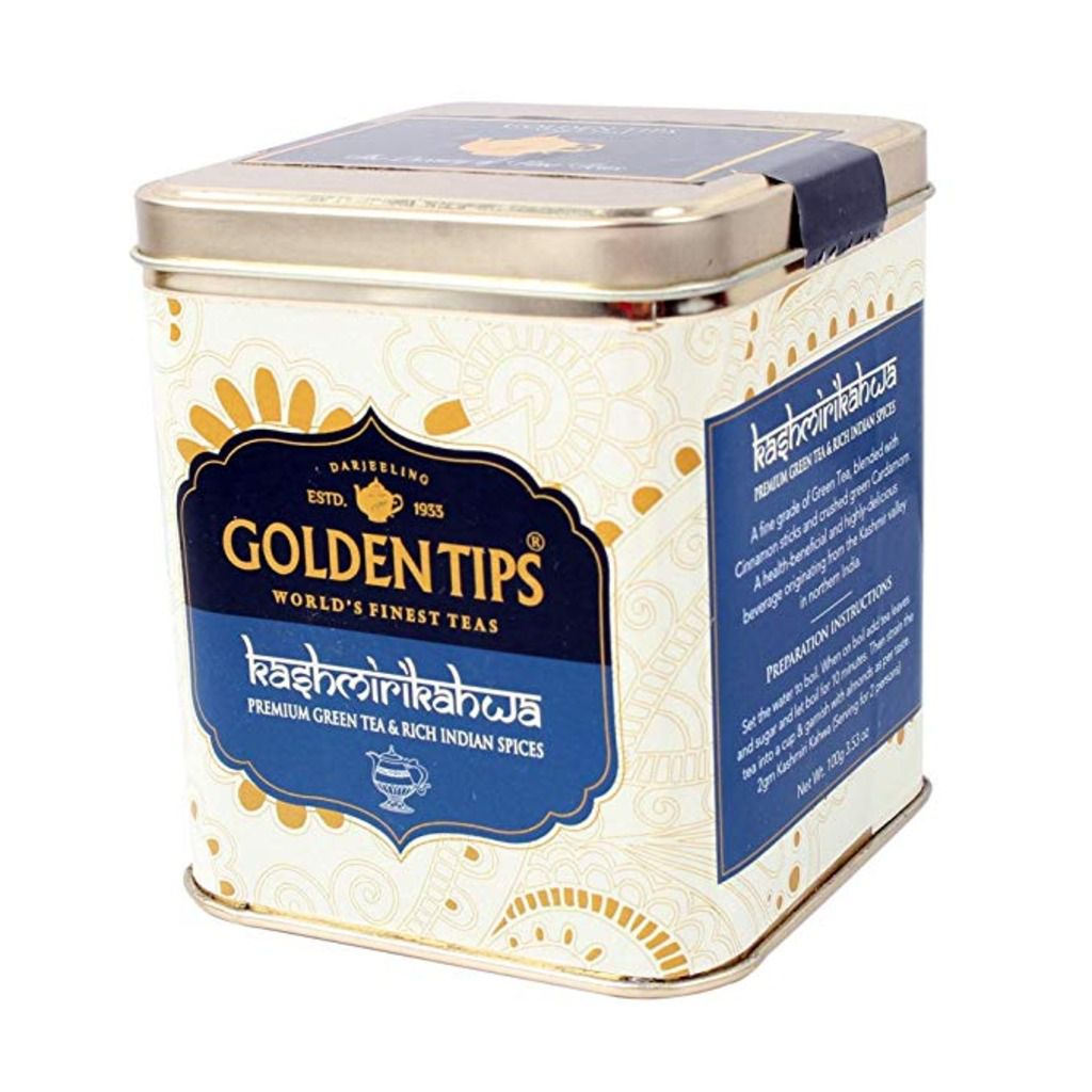 Golden Tips Kashmiri Kahwa Green Tea Tin Can