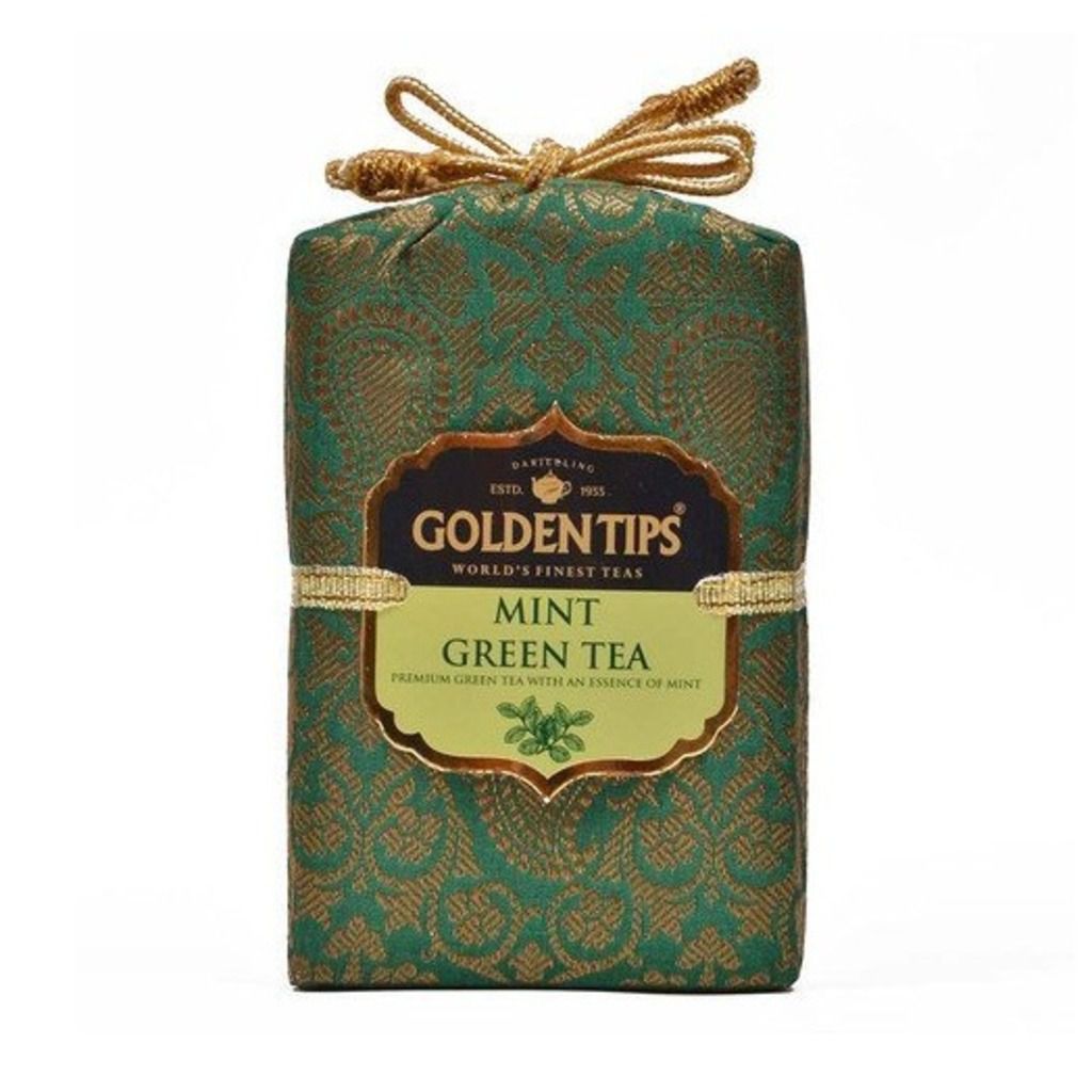 Golden Tips Mint Green Tea Royal Brocade Cloth Bag