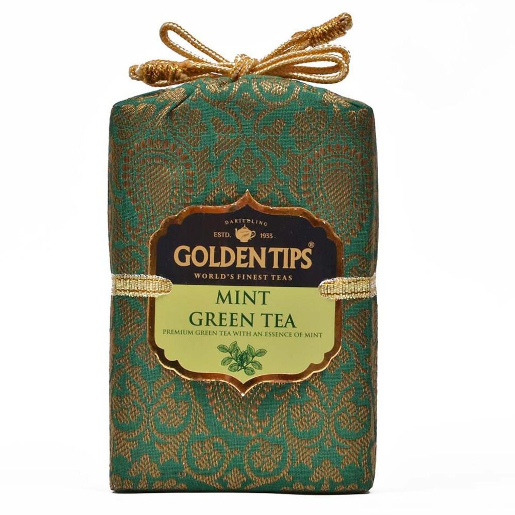 Golden Tips Mint Green Tea Royal Brocade Cloth Bag