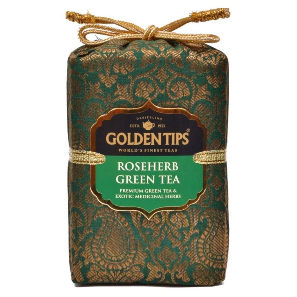 Golden Tips Roseherb Green Tea Royal Brocade Cloth Bag