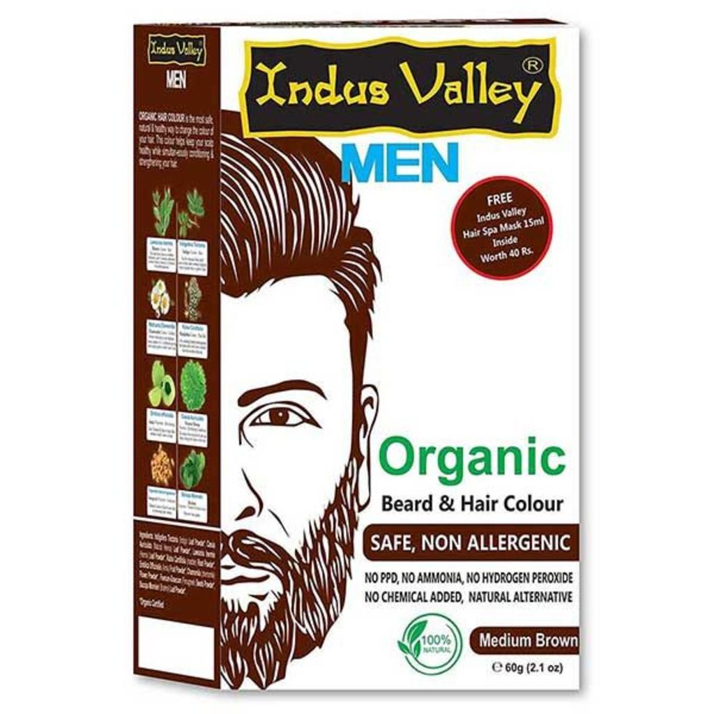Indus Valley Men organic beard & hair color Medium brown