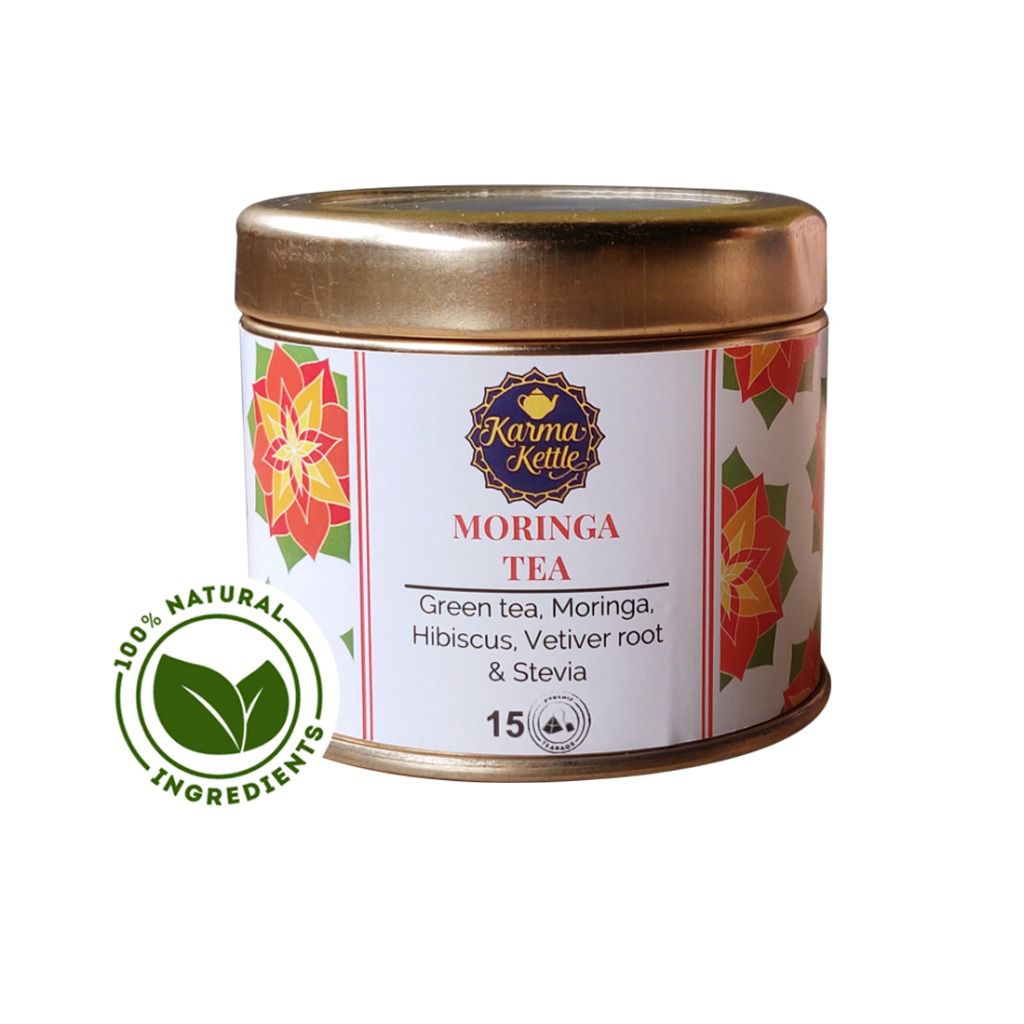 Karma Kettle Moringa 15 Pyramid Tea Bags In Window Tin