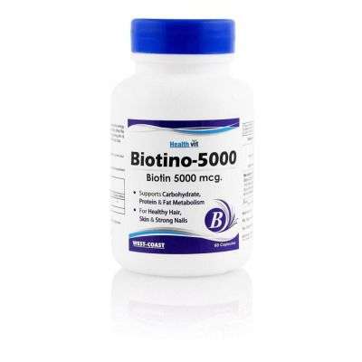 HealthVit Biotin 5000mcg 60 Capsules For Hair, Skin & Nails