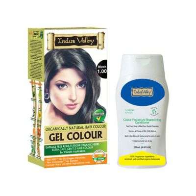 Indus Valley Organically Natural Gel Black Hair Color And Colour Protective Shampooing Conditioner Combo