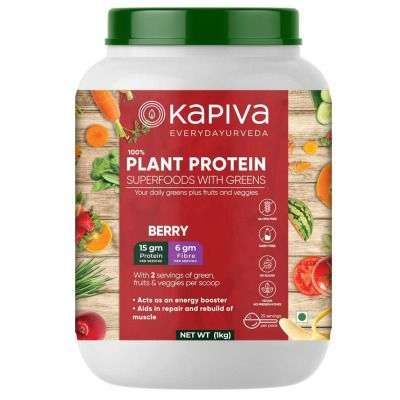 Kapiva 100% Plant Protein Superfoods With Greens Nutrition Powder - Berry