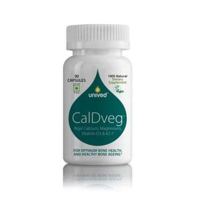 Unived CalDveg Dietary Supplement Capsules - Algal Calcium Magnesium Vitamin D3 and K2 - 7