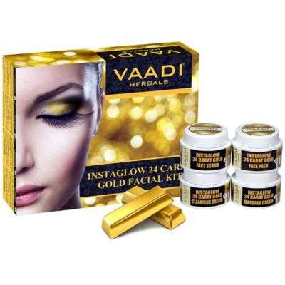 Vaadi Herbals Gold Facial Kit - 24 Carat Gold Leaves, Marigold and Wheatgerm Oil, Lemon Peel Extract