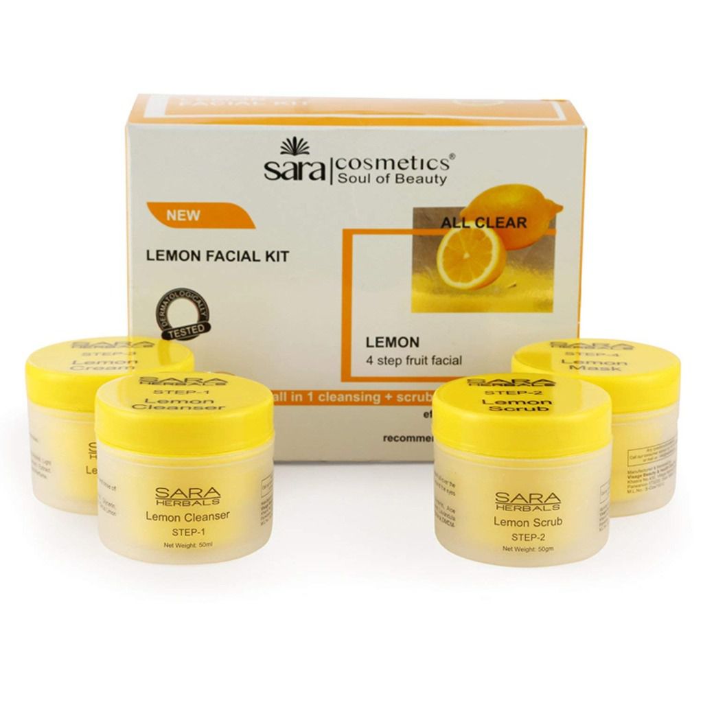 Sara Lemon Facial Kit with All in 1 Cleanser, Scrub, Cream and Mask